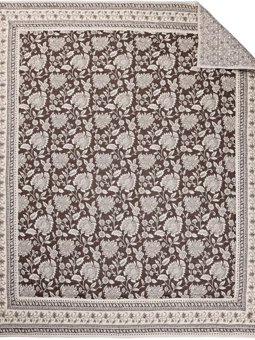 Levtex Home Adare Cocoa Quilted Throw 50x60 Reversible Floral Cotton NWT